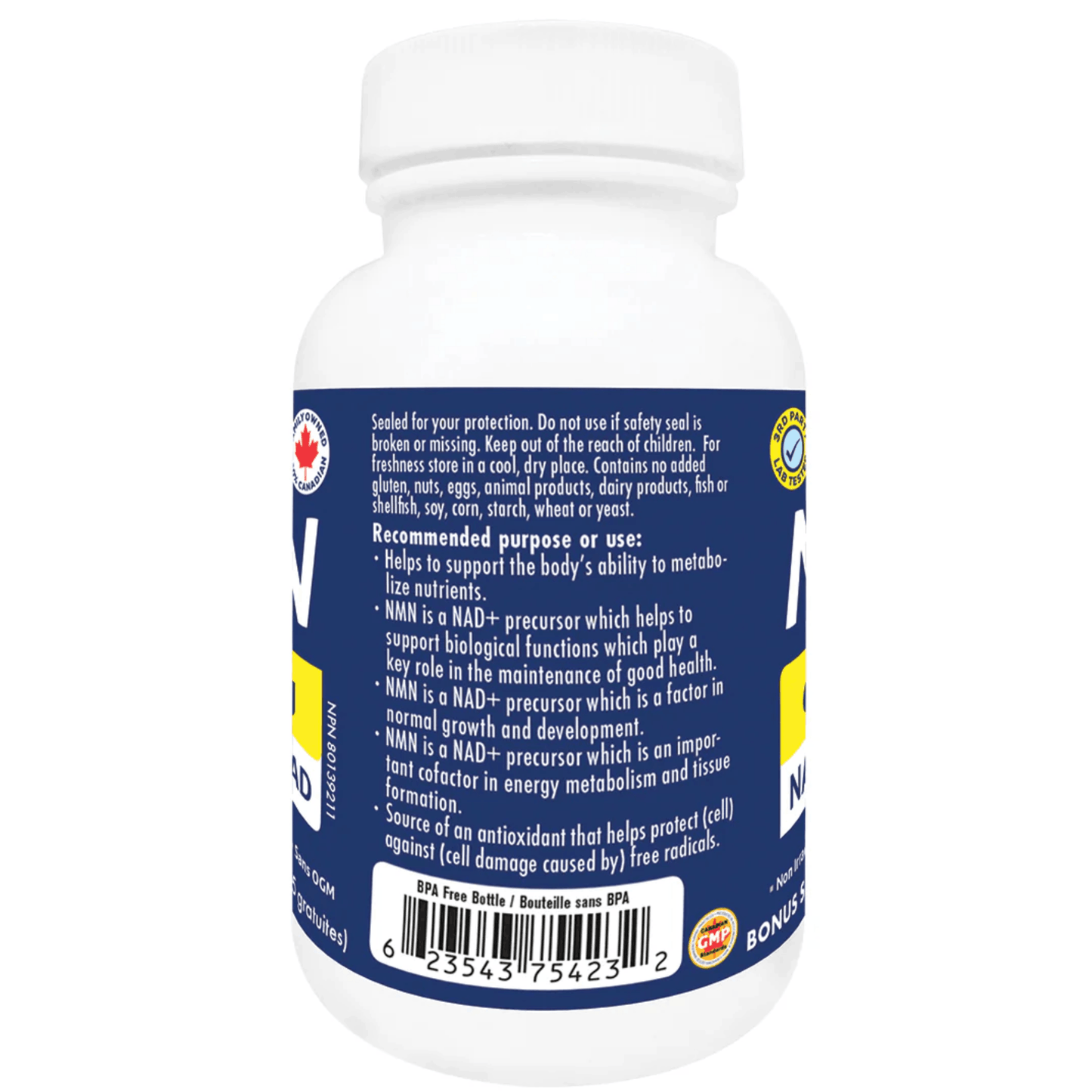 35 Vegetable Capsules | Naka Platinum NMN back of the bottle