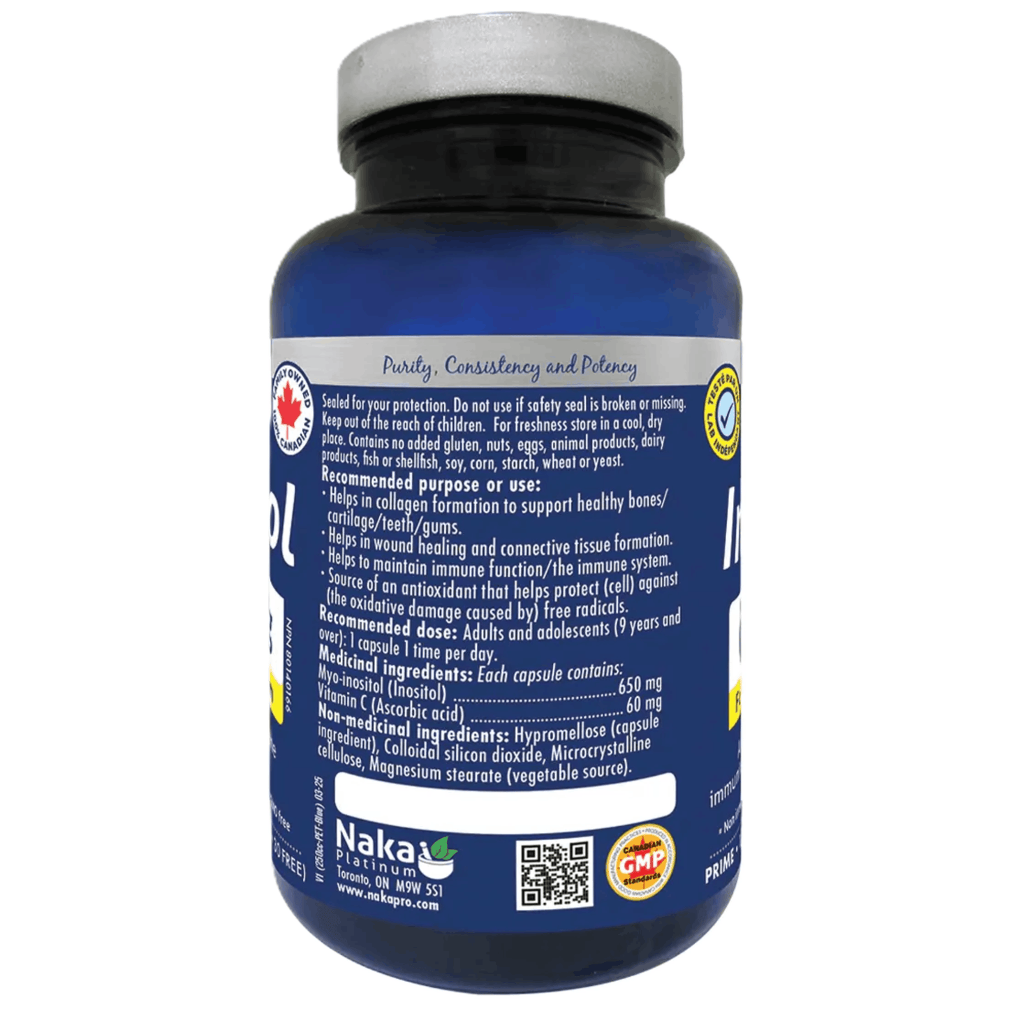 120 Vegetable Capsules | NAKA Platinum Inositol 650mg Back Label
