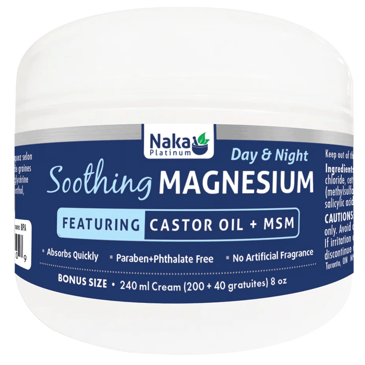 NAKA Platinum Soothing Magnesium with Castor Oil + MSM Cream, 240ml