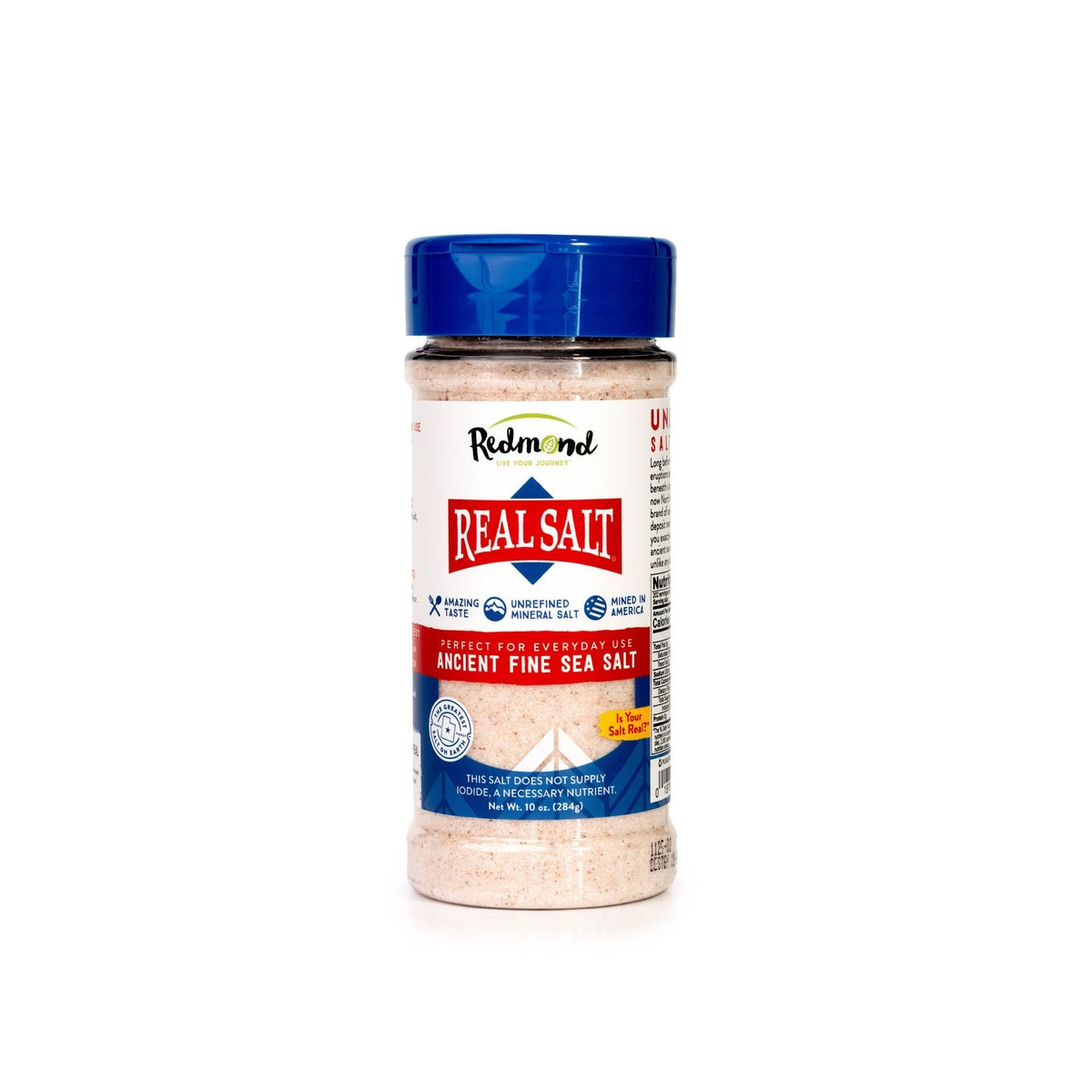 Redmond Real Salt Fine Ancient Sea Salt Shaker, Unrefined Salt from Utah, 284g Shaker or 6g Pocket Shaker - 284g Shaker