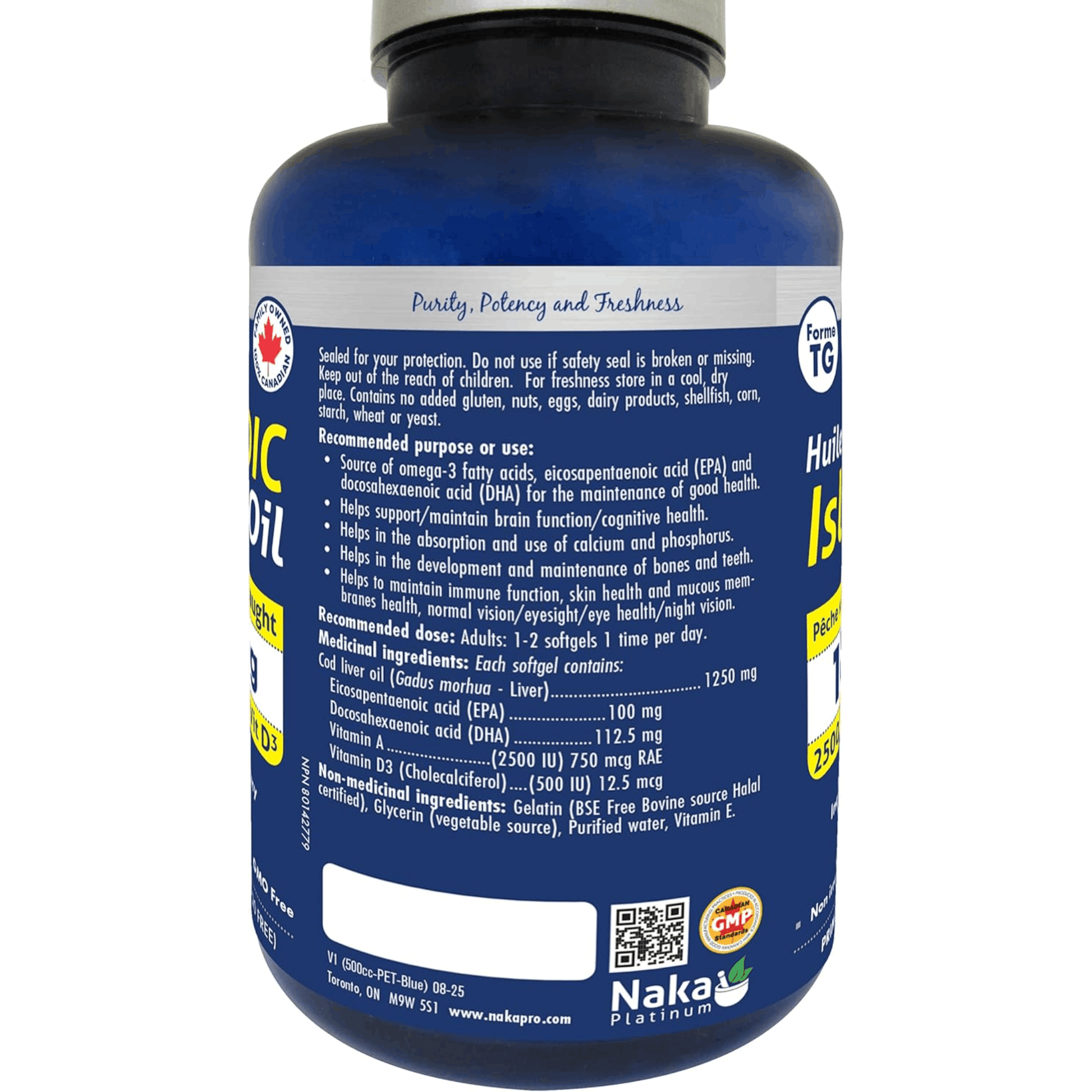 160 Softgels | Naka Platinum Icelandic Cod Liver Oil back label