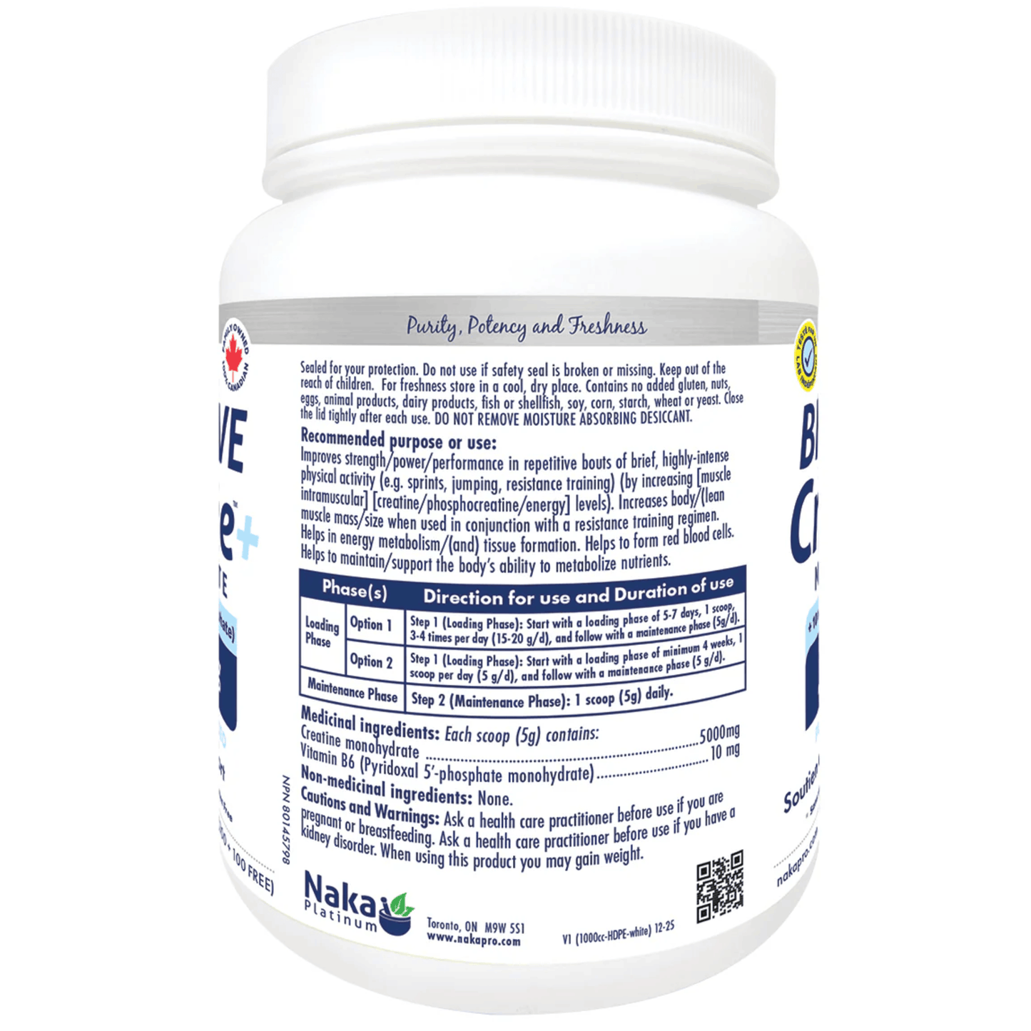 NAKA Platinum Bioactive Creatine Powder Plus B6, 100% Pure Micronized Creatine Monohydrate, 400g