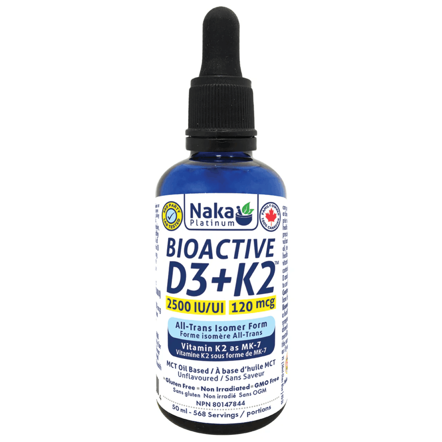 NAKA Platinum D3 K2 Drops, Vitamin D3 2500IU and VItamin K2 120mcg, Supports Bone and Immune Health, 50ml