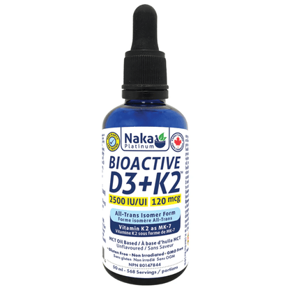 NAKA Platinum D3 K2 Drops, Vitamin D3 2500IU and VItamin K2 120mcg, Supports Bone and Immune Health, 50ml