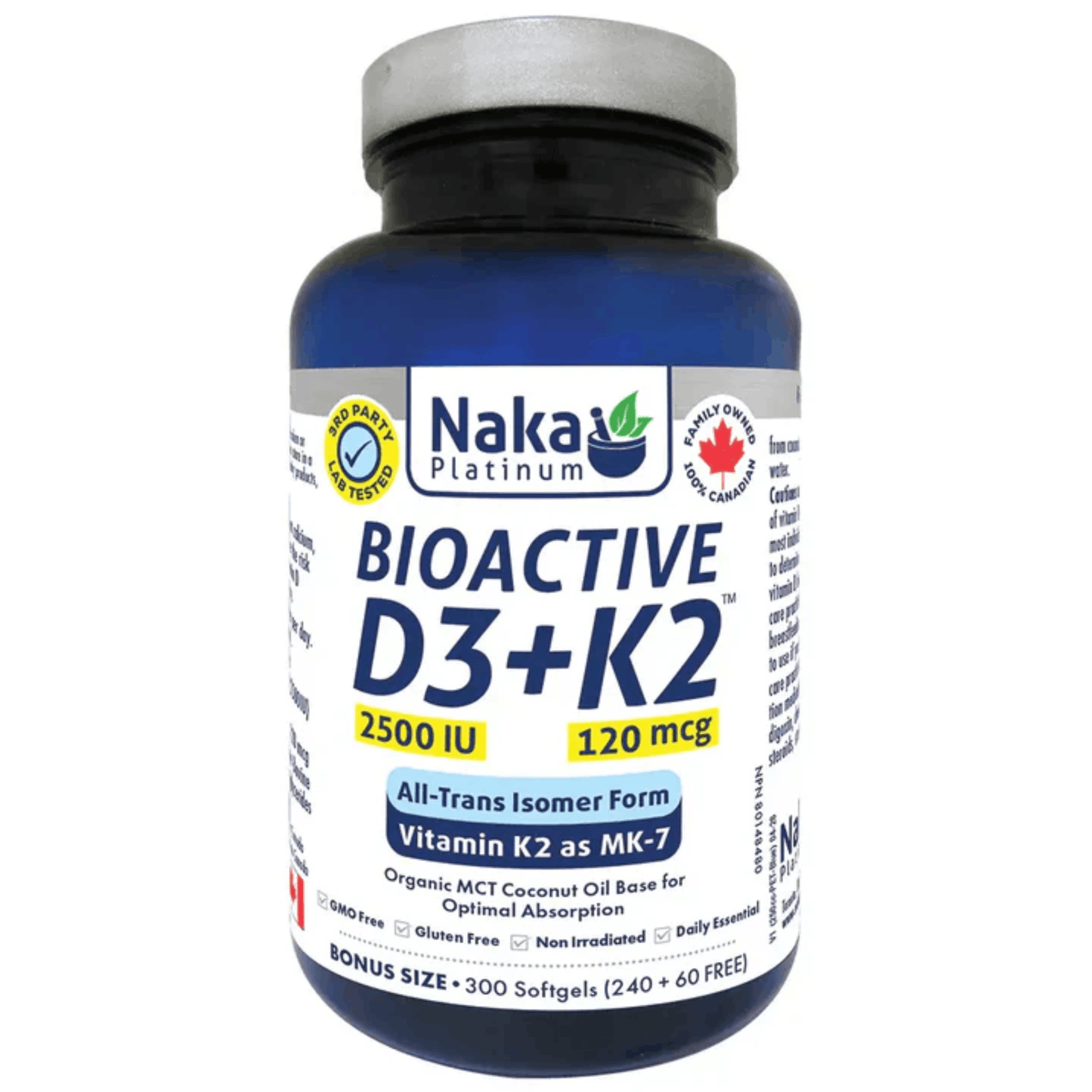 300 Softgels | Naka Platinum Bioactive D3 + K2