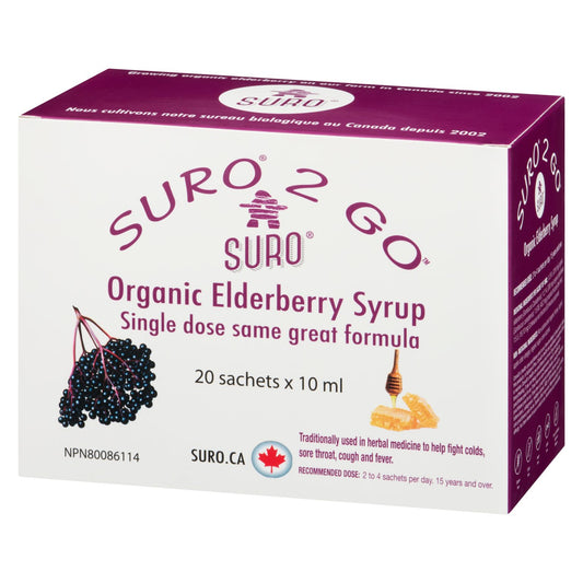 SURO Organic Elderberry Syrup Single Doses with Elderflower, Propolis and Echinacea, Helps Fight Colds, Sore Throat and Cough, 20 x 10ml