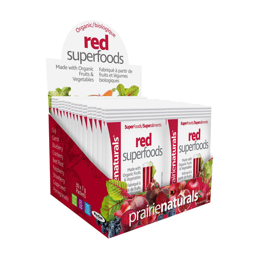 Prairie Naturals Organic Red Superfoods, Beet, Pomegranate, Goji and Berry Powder, Source of Antioxidants, 30 x 7g Sachets