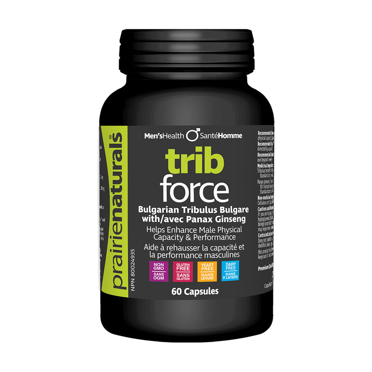 Prairie Naturals Trib Force, Bulgarian Tribulus 500mg with Panax Ginseng, Herbal Support for Physical Performance in Men, 60 Capsules