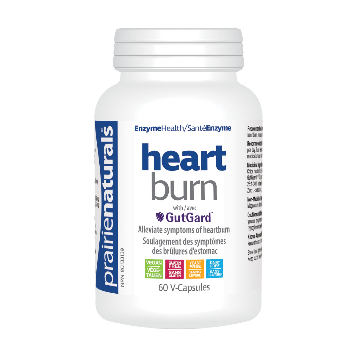 Prairie Naturals Heart Burn Force with DGL, Mastic Gum and Zinc L-Carnosine, Helps Relieve Heartburn and Stomach Pain, 60 Vegetable Capsules