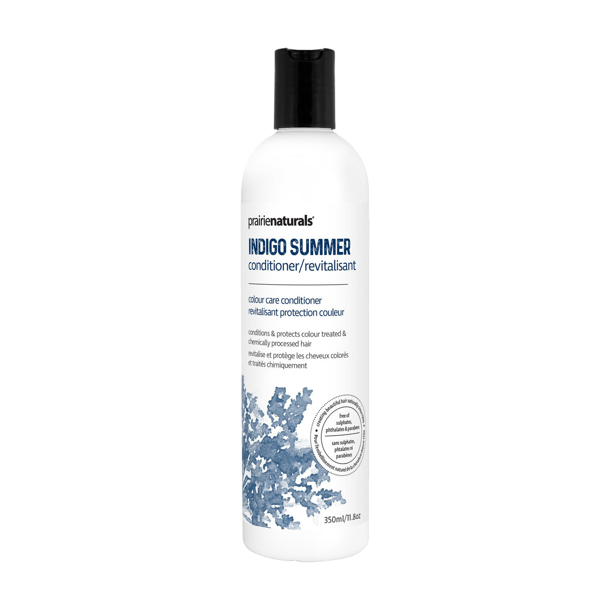 Prairie Naturals Natural Conditioner, Paraben-Free with Silk Amino Acids and Botanicals, 8 Formulas incl. Tea Tree, Argan, Volumizing and Silver Toning, 350ml - Indigo Summer (Colour Care)