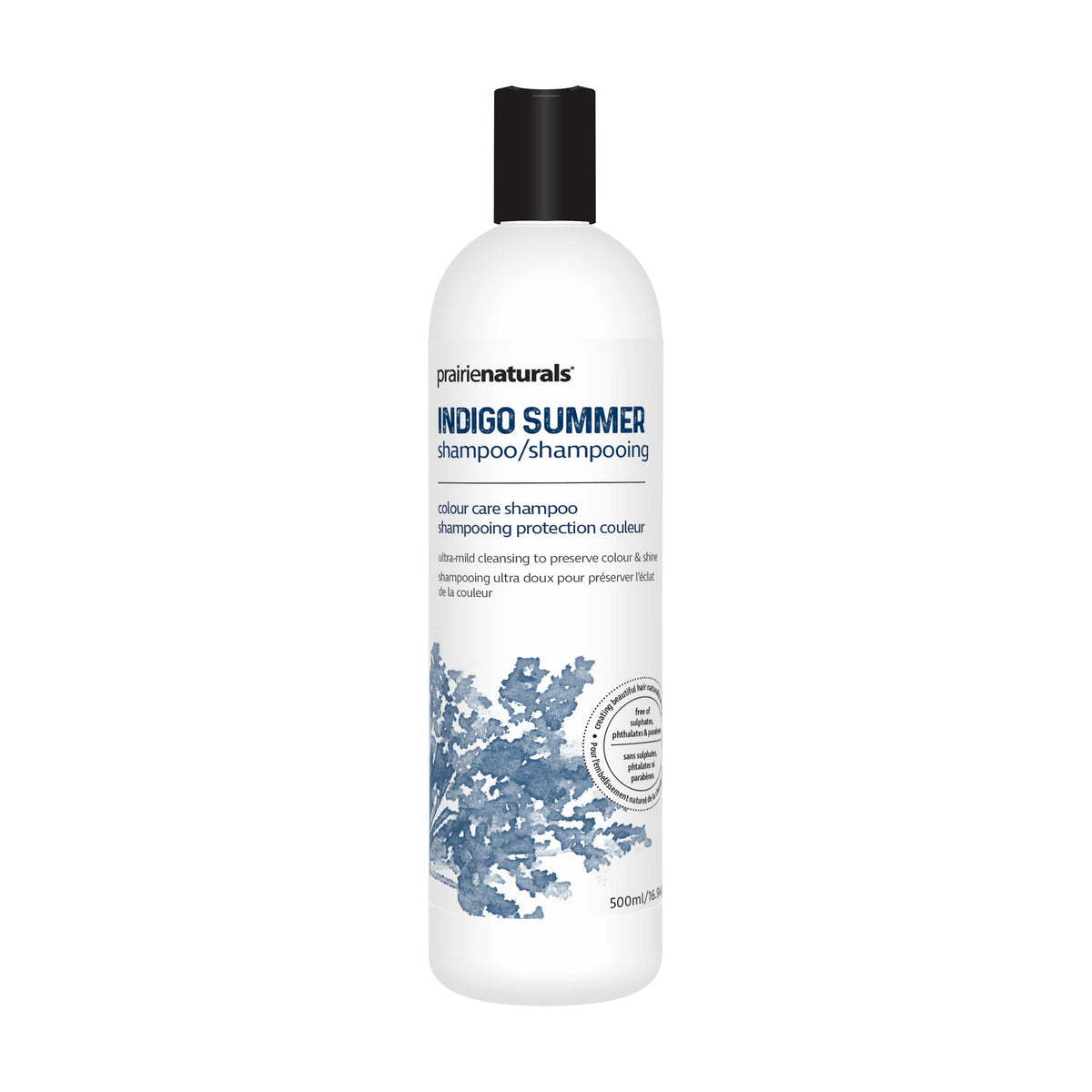 Prairie Naturals Natural Shampoo, Paraben-Free with Silk Amino Acids and Botanicals, 8 Formulas incl. Tea Tree, Argan, Volumizing and Silver Toning, 500ml - Indigo Summer (Colour Care)