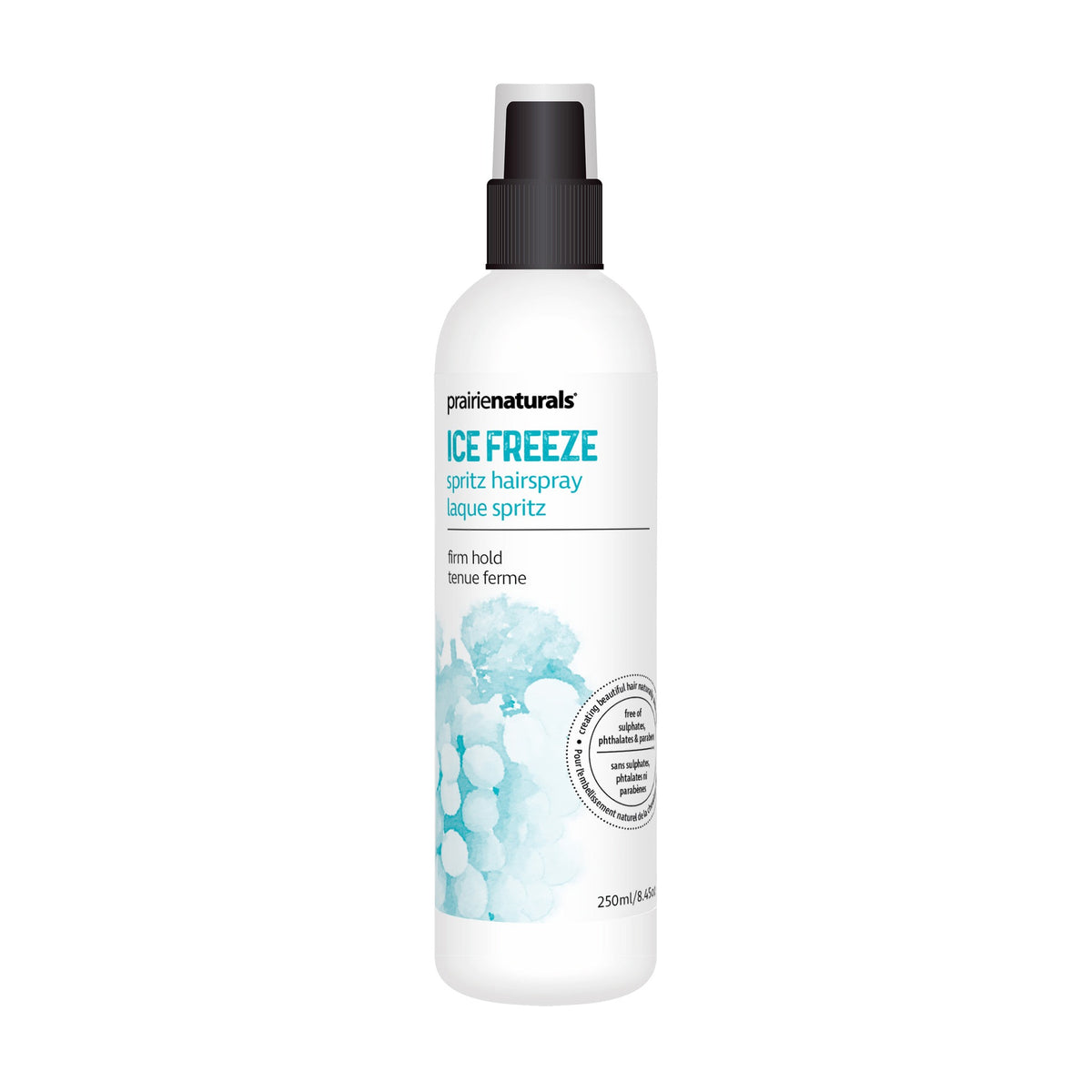 Prairie Naturals Natural Non-Aerosol Hairspray, Ice Rain Flexible Hold or Ice Freeze Firm Hold, Paraben and Phthalate-Free, 250ml - Ice Freeze (Firm Hold)