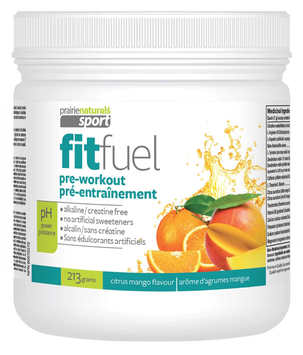 Citrus Mango 213g | Prairie Naturals Fit Fuel Pre-Workout Citrus Mango 213g