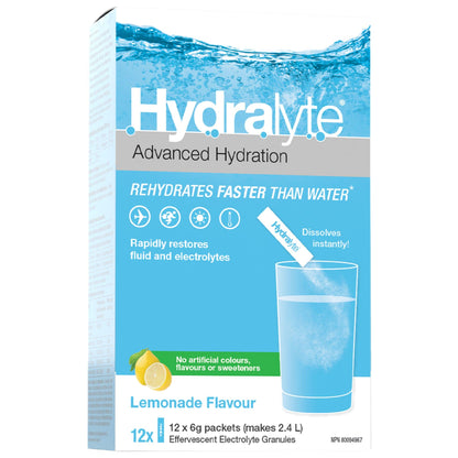 HydraLyte Effervescent Electrolyte Granules, All Natural Electrolyte Powder, Rapidly Restores Fluid and Electrolytes, Pack of 12