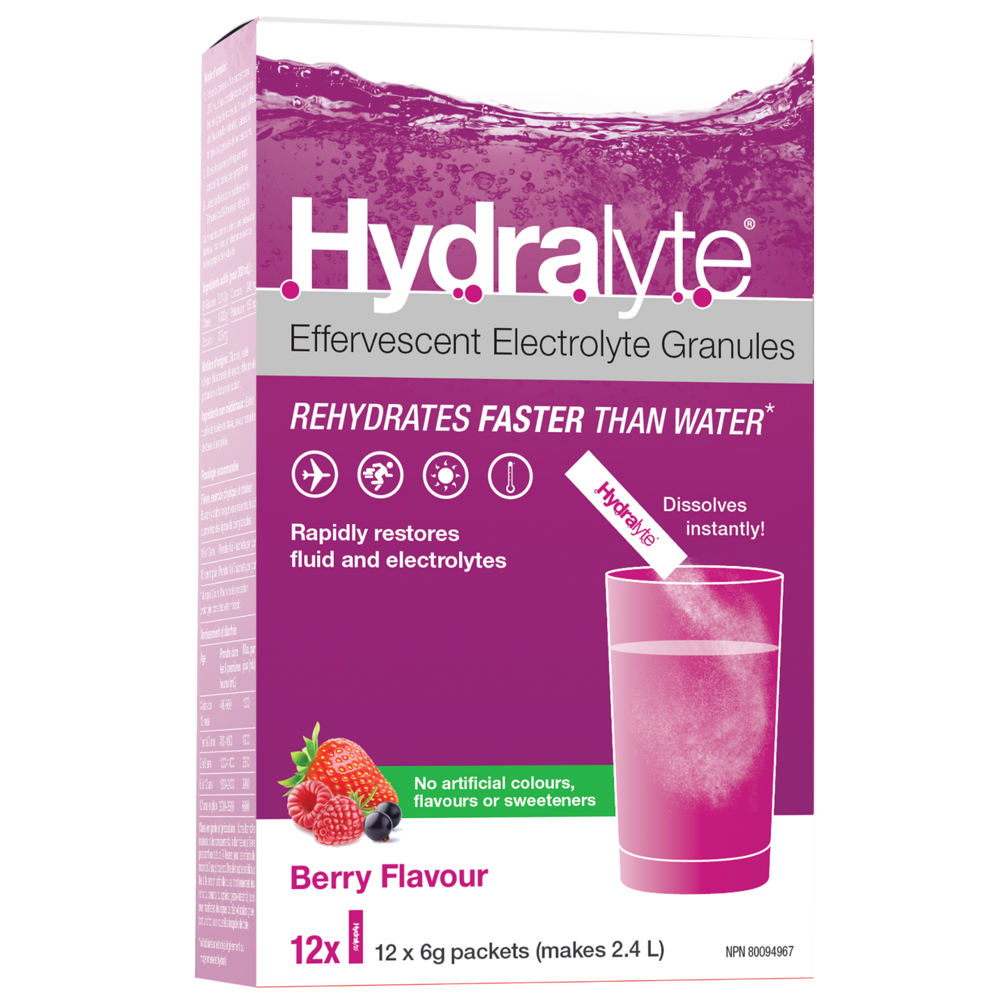 HydraLyte Effervescent Electrolyte Granules Natural Berry