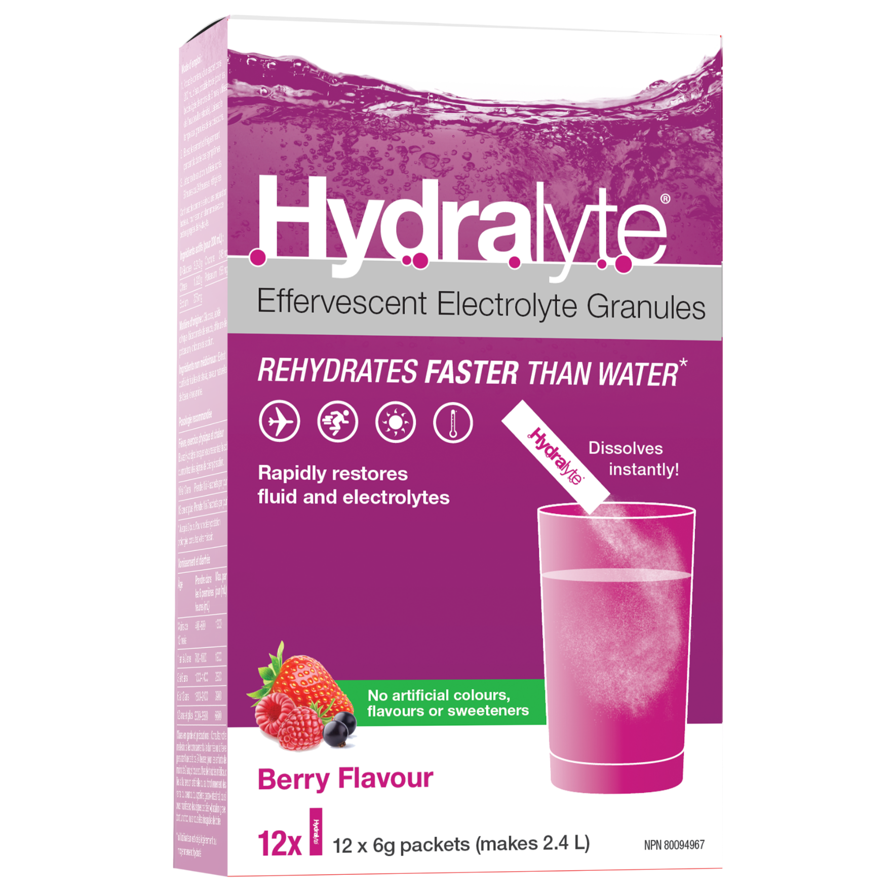 HydraLyte Effervescent Electrolyte Granules Natural Berry