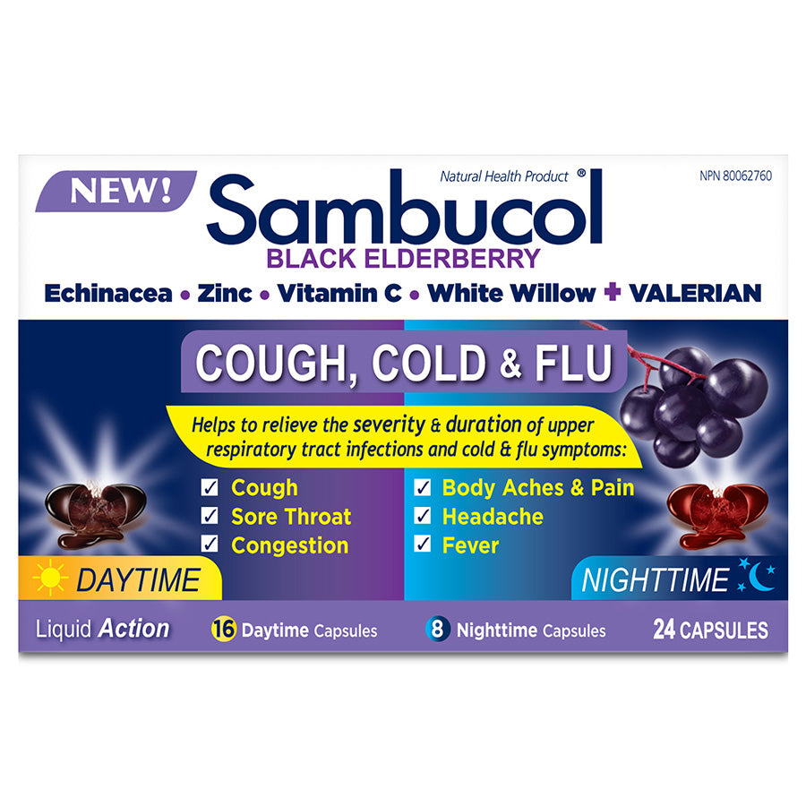 24 Capsules | Sambucol Cold & Flu Day & Night Liquid Action Capsules 24 Capsules