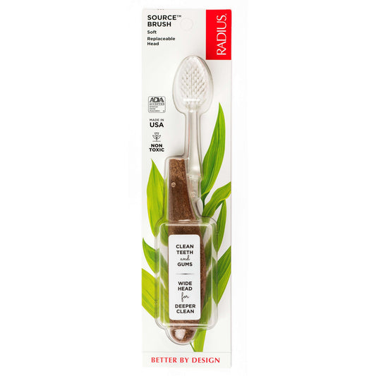 Radius Source Toothbrush with Replaceable Head, Soft, Medium or Super Soft Floss Bristles, Recycled Handle, plus Replacement Heads - Soft / Toothbrush