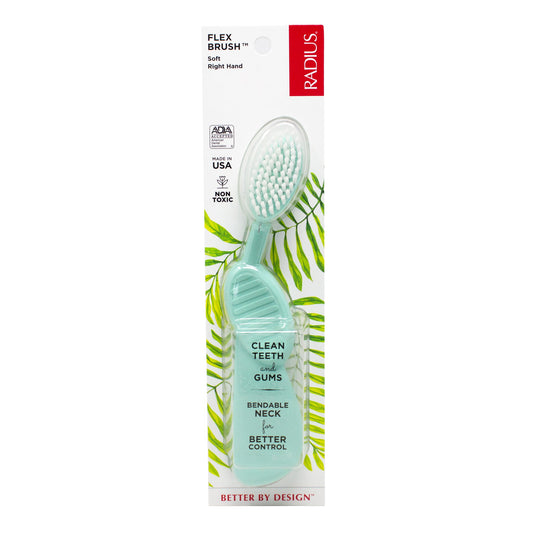 Radius Flex Brush Toothbrush, Wide Oval Head with Soft Bristles and Flexible Neck, Right or Left Hand - Right Hand