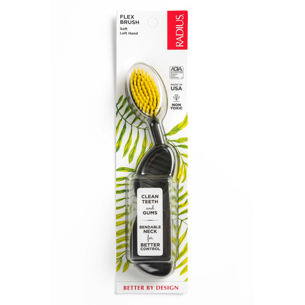 Radius Flex Brush Toothbrush, Wide Oval Head with Soft Bristles and Flexible Neck, Right or Left Hand - Left Hand
