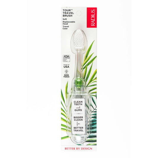 Radius Tour Travel Toothbrush, Soft Bristles, Head Stores Inside the Handle, Wood-Based Bioplastic