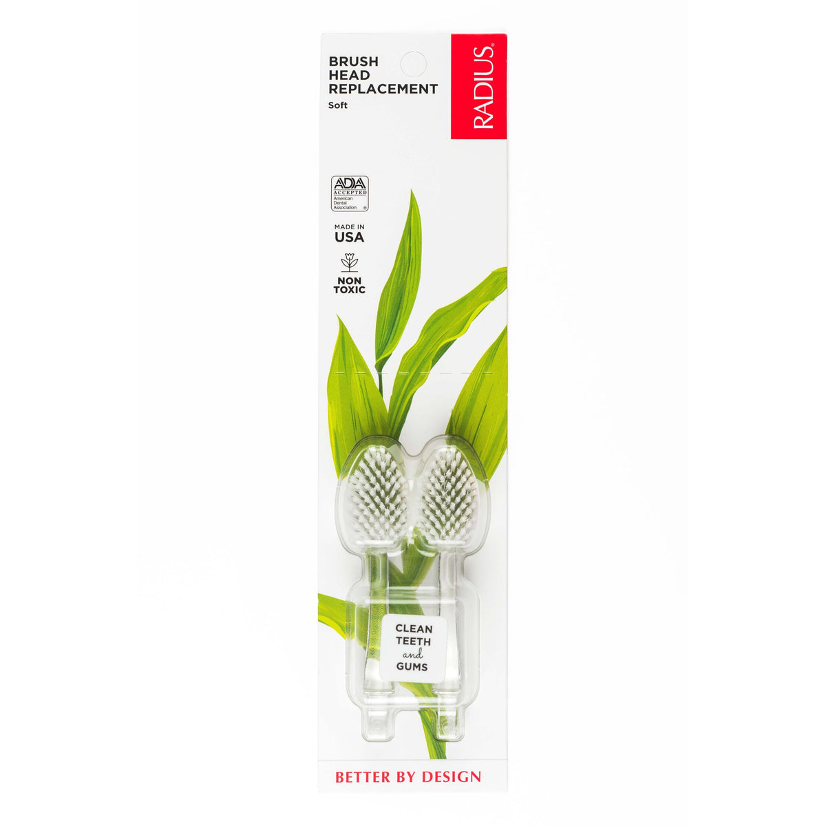 Radius Source Toothbrush with Replaceable Head, Soft, Medium or Super Soft Floss Bristles, Recycled Handle, plus Replacement Heads - Soft / Replacement Heads, 2-Pack