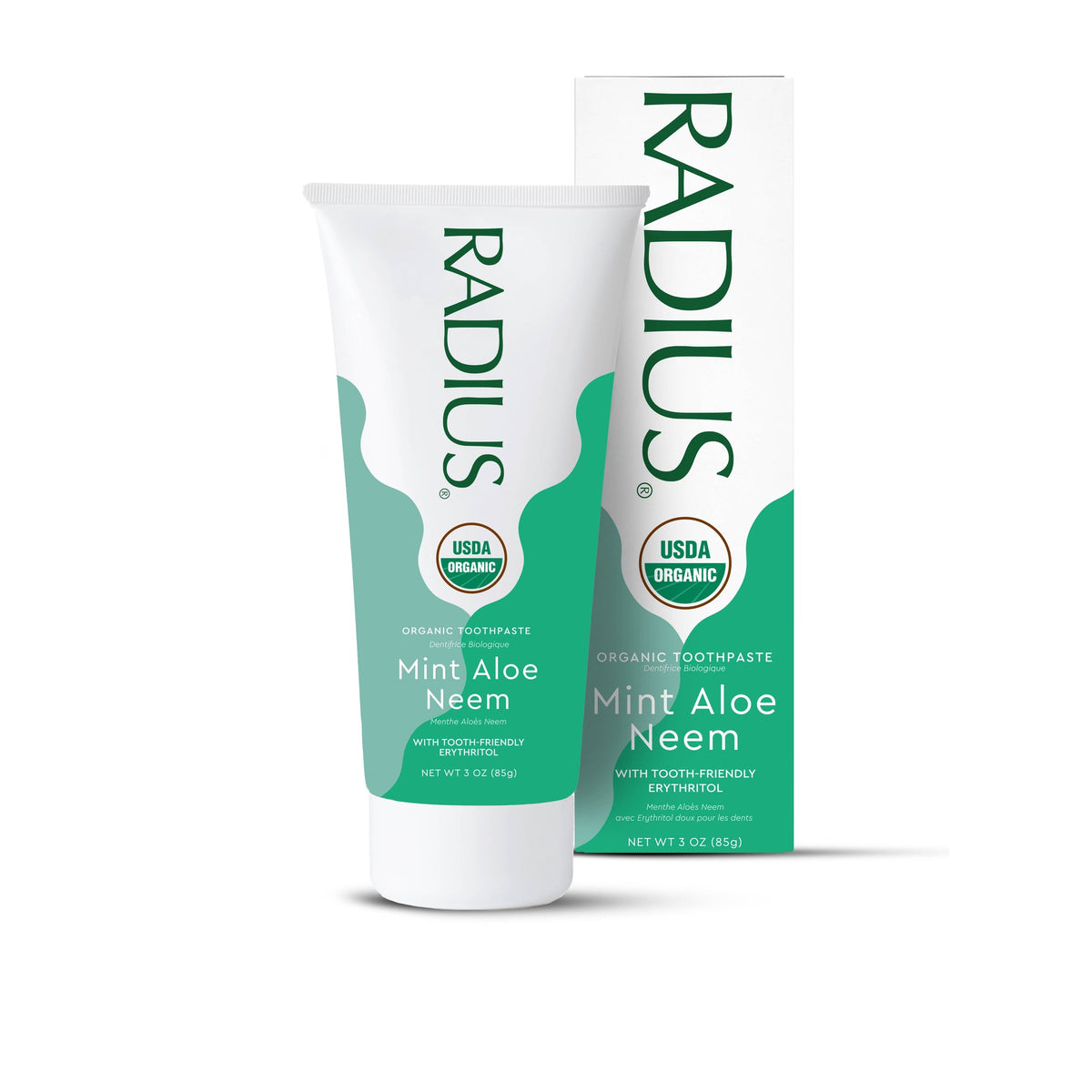 Radius Organic Toothpaste Gel, Fluoride-Free and SLS-Free, Mint Aloe Neem or Clove Cardamom, 85g - Mint Aloe Neem