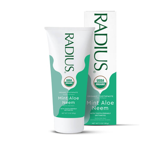Radius Organic Toothpaste Gel, Fluoride-Free and SLS-Free, Mint Aloe Neem or Clove Cardamom, 85g - Mint Aloe Neem