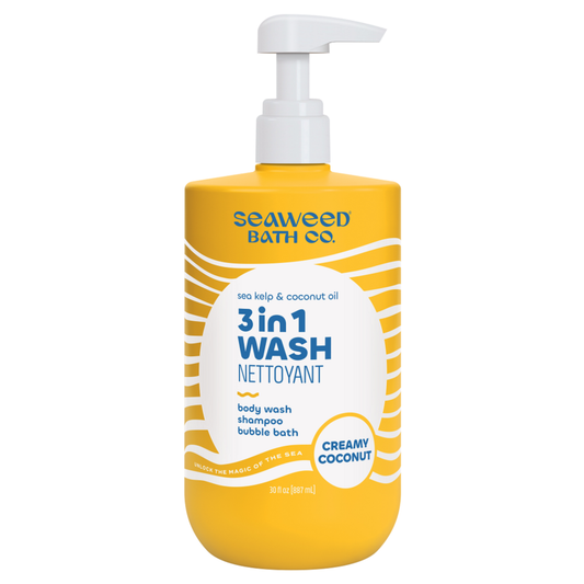 The Seaweed Bath Co. 3-in-1 Wash, Body Wash, Shampoo and Bubble Bath with Bladderwrack Seaweed and Panthenol, Family Size, Creamy Coconut or Lime Papaya, 887ml - Creamy Coconut