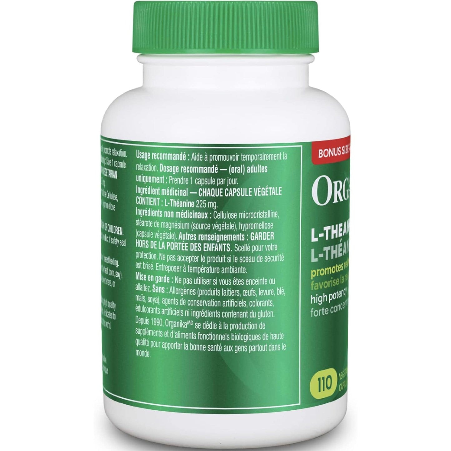 110 Vegetarian Capsules | Organika L-Theanine 225 mg