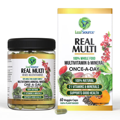 LeafSource Real Multi, 21 Whole Food Vitamins and Minerals from Certified Organic Superfoods, Vegetable Capsules