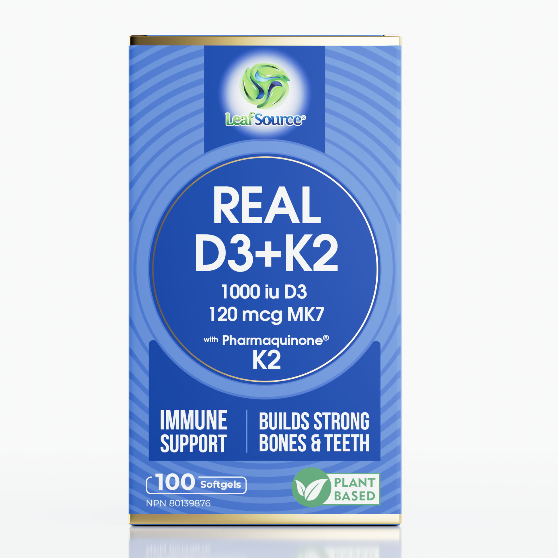 100 Softgels | LeafSource Real D3 + K2 100 Softgels bottle