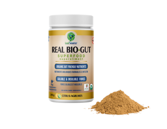 244g | LeafSource Real Bio-Gut Superfood 244g bottle