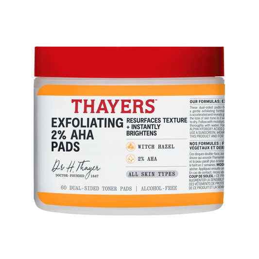 Thayers 2% AHA Exfoliating Pads with Witch Hazel and Fruit Extracts, Smoothing Facial Toner Pads, 60 Pads