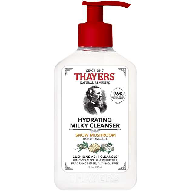 Thayers Hydrating Milky Cleanser with Snow Mushroom, Hyaluronic Acid and Elderflower, Gentle Cream Face Wash for Dry Skin, 237ml