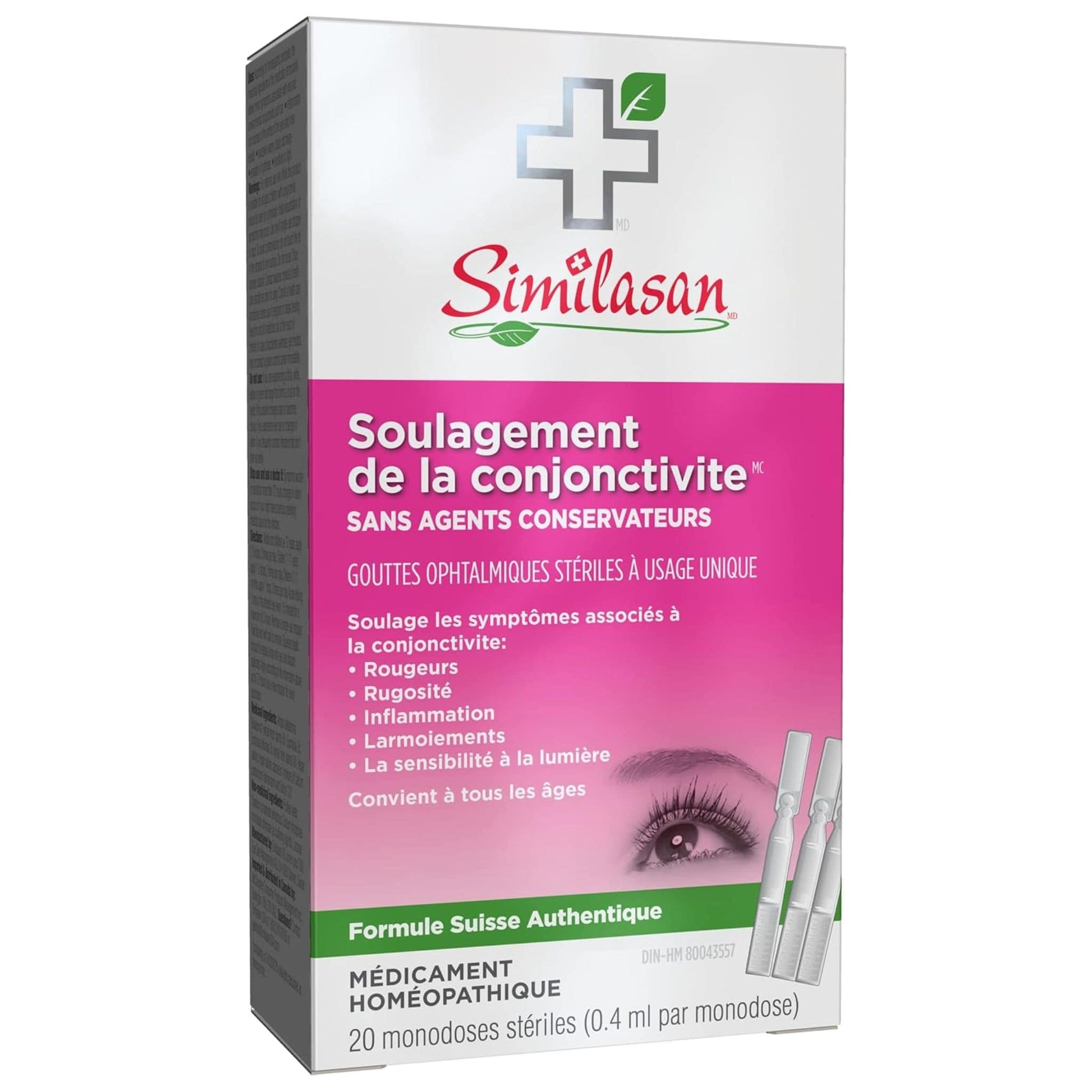 20 Monodoses (20 Single-Use Droppers x 0.4ml) | Similasan Pink Eye Relief Liquid Drops