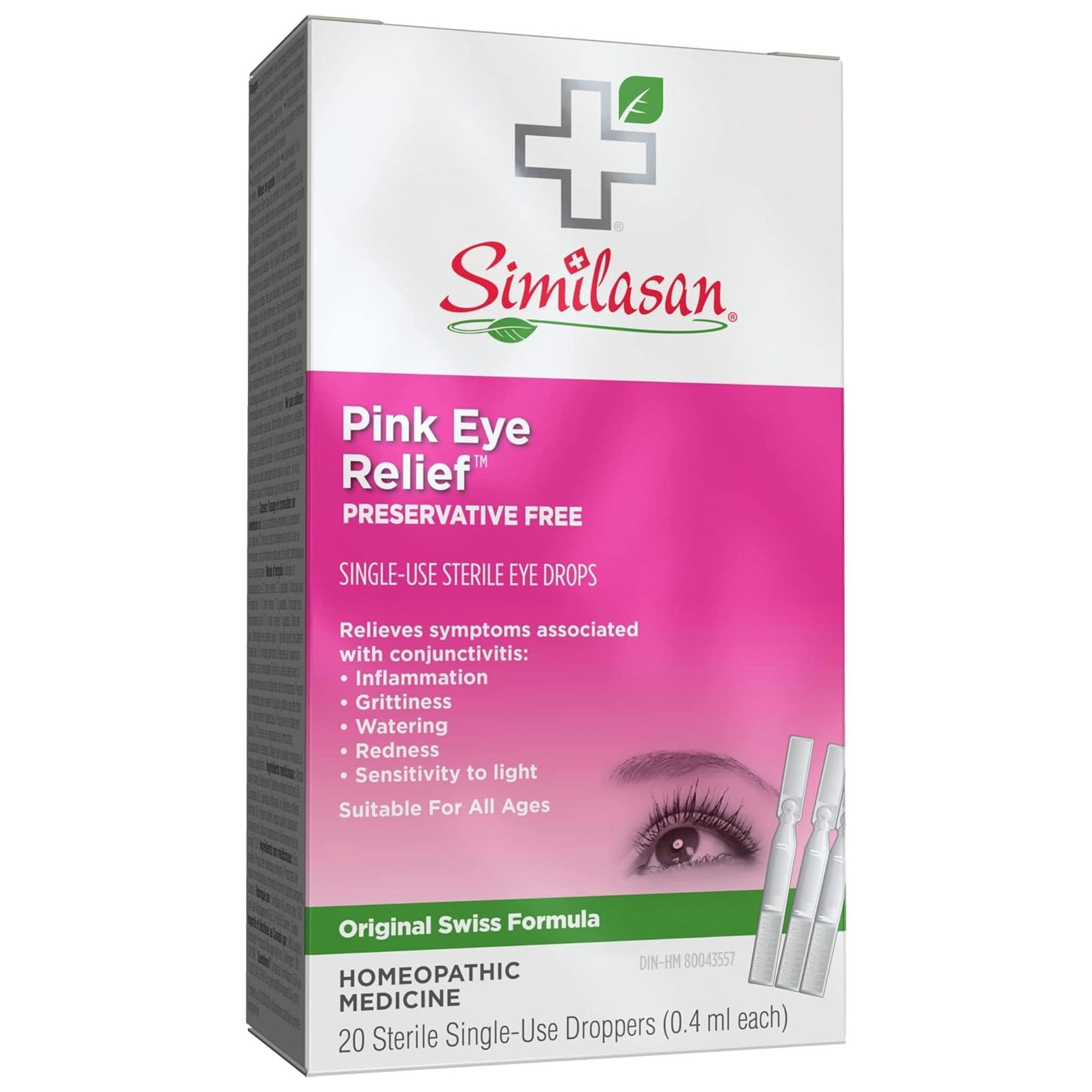20 Monodoses (20 Single-Use Droppers x 0.4ml) | Similasan Pink Eye Relief Liquid Drops