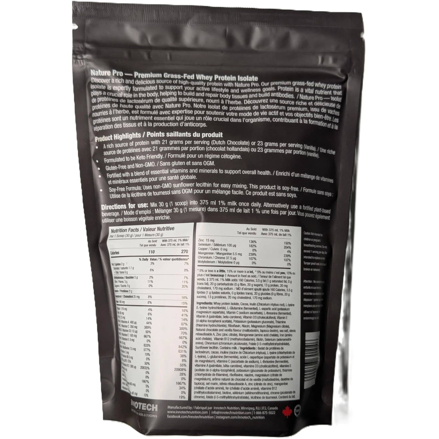 Ducth Chocolate Flavour, 400g | Innotech Nature Pro Premium Grass-Fed Whey Protein Powder