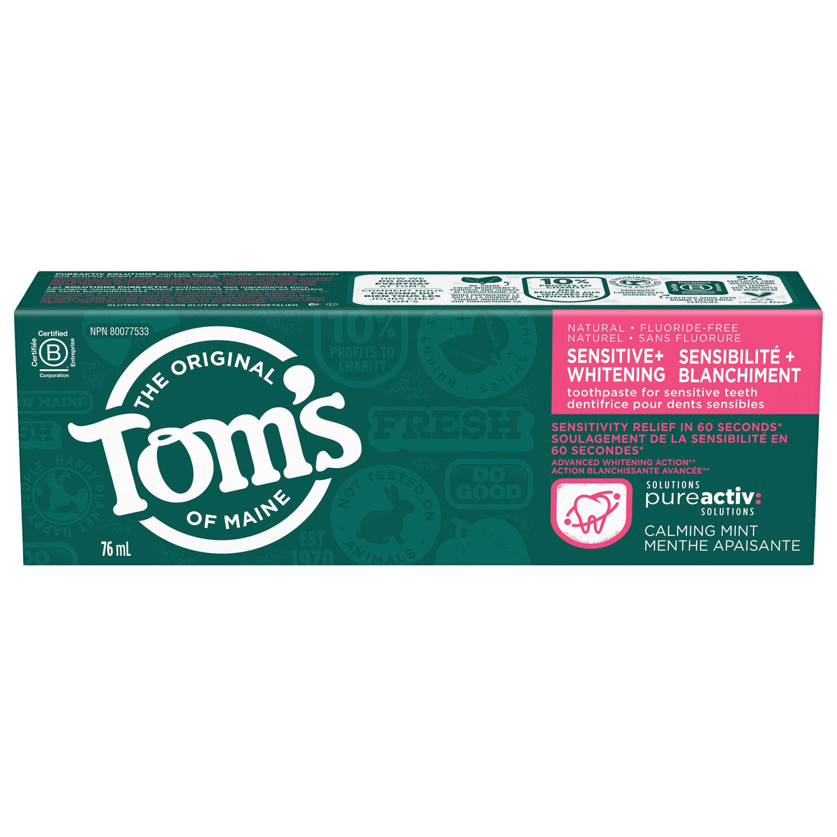 Tom's of Maine PureActiv Sensitive & Whitening Toothpaste with Arginine and Calcium Carbonate, 76ml