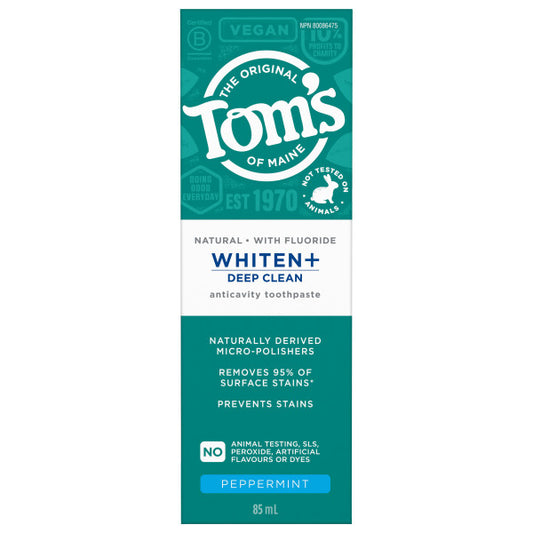Tom's of Maine Whiten+ Deep Clean Fluoride Toothpaste, Peppermint, SLS-Free, 85ml