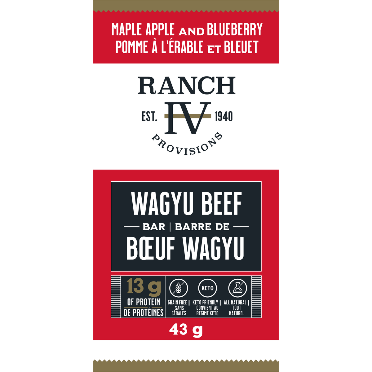 Thrive Provisions Wagyu Beef Bars, Case of 12 x 43g - Maple Apple & Blueberry