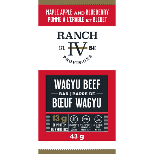 Thrive Provisions Wagyu Beef Bars, Case of 12 x 43g - Maple Apple & Blueberry