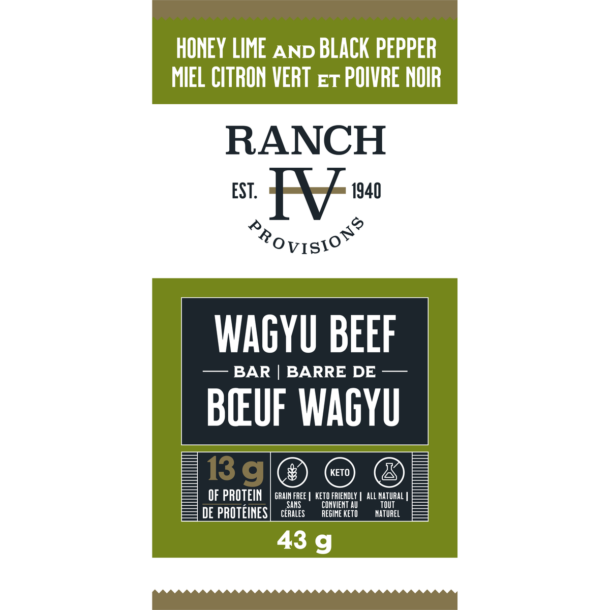 Thrive Provisions Wagyu Beef Bars, Case of 12 x 43g - Honey Lime & Black Pepper