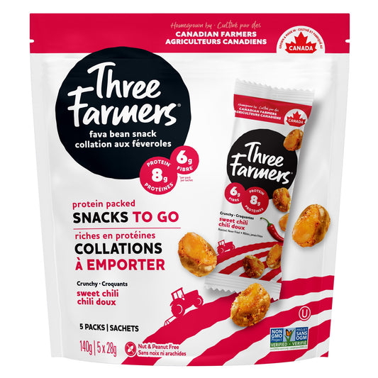 Three Farmers Snack Bag Multipacks, Case of 5 x 140g - Sweet Chili Fava Beans