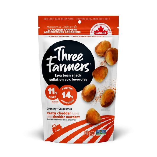 Three Farmers Roasted Fava Bean and Lentil Snacks, Case of 12 x 140g - Zesty Cheddar Fava Beans