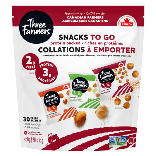 Three Farmers Snacks to Go Variety Pack, Case of 6