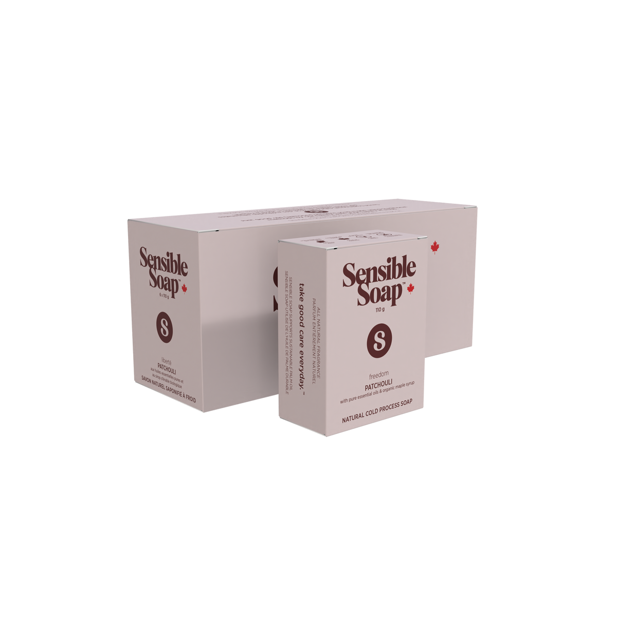 Sensible Co. Natural Bar Soap, Case of 6 x 110g, Unscented, Lavender, Peppermint, Lemongrass, Patchouli and More - Patchouli