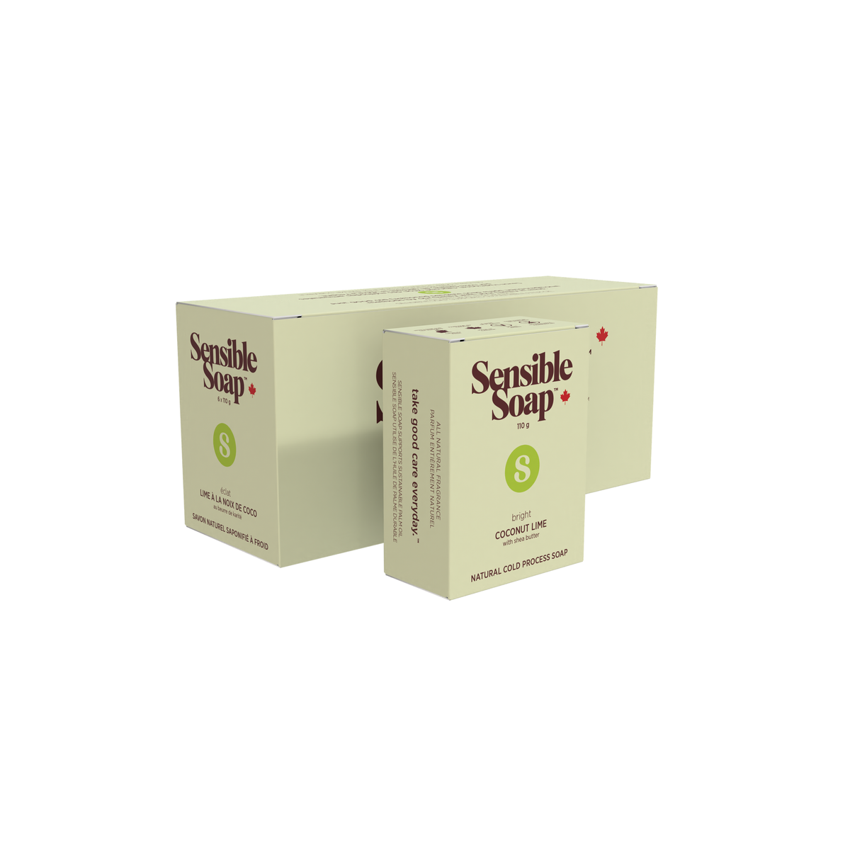 Sensible Co. Natural Bar Soap, Case of 6 x 110g, Unscented, Lavender, Peppermint, Lemongrass, Patchouli and More - Coconut Lime