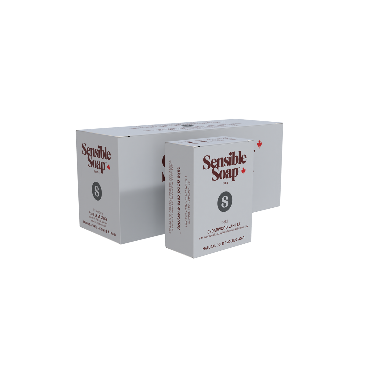 Sensible Co. Natural Bar Soap, Case of 6 x 110g, Unscented, Lavender, Peppermint, Lemongrass, Patchouli and More - Cedarwood Vanilla