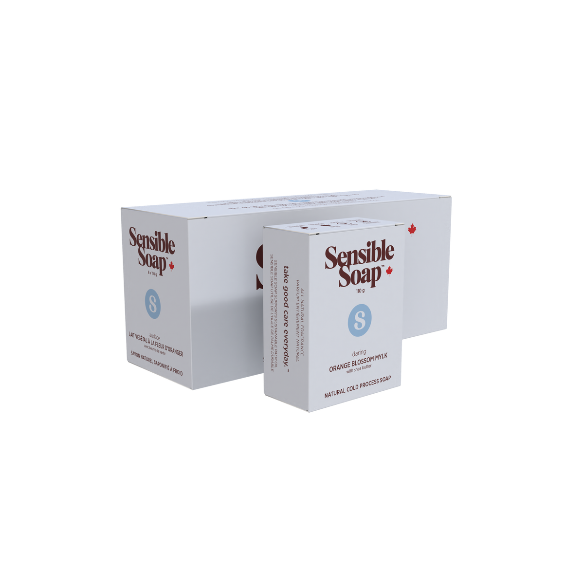 Sensible Co. Natural Bar Soap, Case of 6 x 110g, Unscented, Lavender, Peppermint, Lemongrass, Patchouli and More - Orange Blossom Mylk